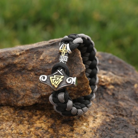 Przejdź do produktu Bransoletka Paracord Młot Thora Pozłacany