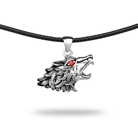 Przejdź do produktu Naszyjnik Wilk Czerwona Cyrkonia Srebro 925