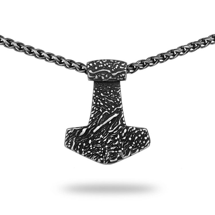 Naszyjnik męski czarny młot Thora