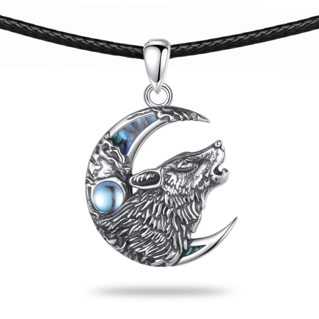 Przejdź do produktu Srebrny Naszyjnik Księżyc Z Wilkiem