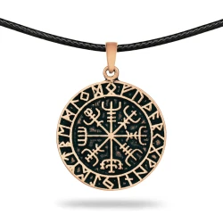 Naszyjnik Brązowy Vegvisir Z Runami
