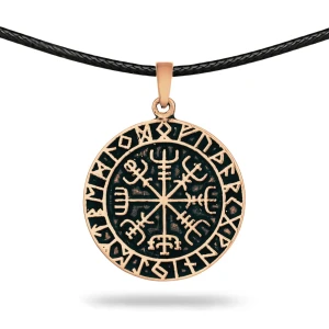Naszyjnik Brązowy Vegvisir Z Runami