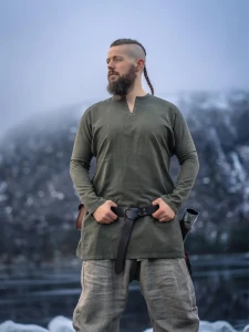 Lniana Tunika Wikinga "Ragnar" Oliwkowa Zieleń