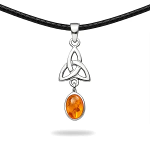 Naszyjnik Triquetra Srebro Bursztyn