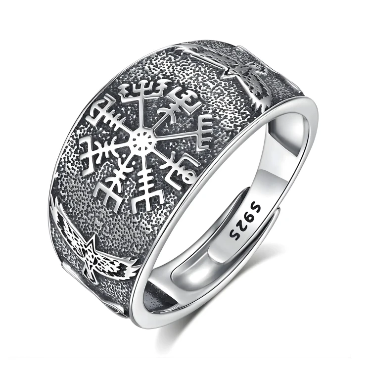 Regulowany Nordycki Pierścień Vegvisir Srebro 925