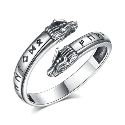 Obrączka Smok Z Runami Srebro 925