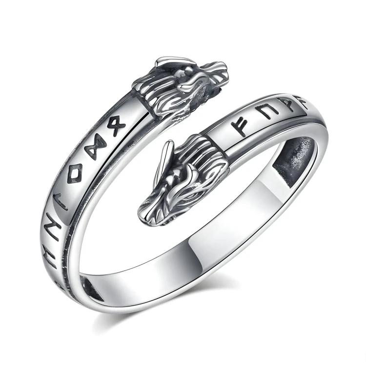 Obrączka Smok Z Runami Srebro 925