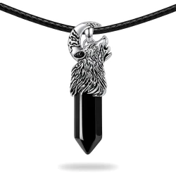 Nordycki Amulet Wilk z Obsydianem