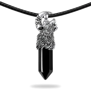 Nordycki Amulet Wilk z Obsydianem