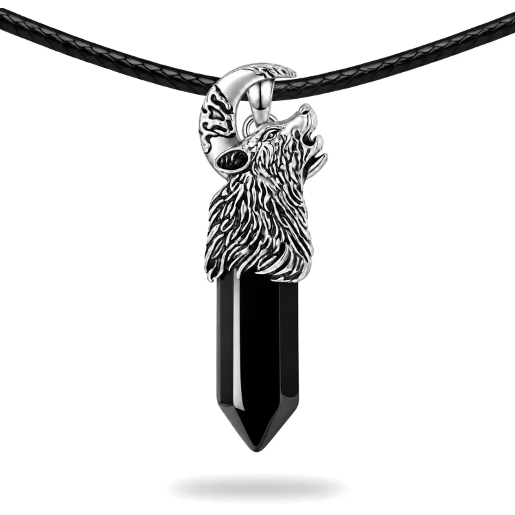 Nordycki Amulet Wilk z Obsydianem
