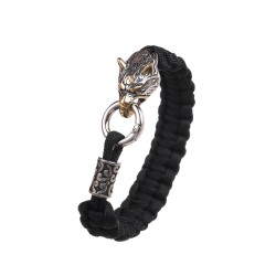  Bransoletka Paracord Głowa Wilka Pozłacana