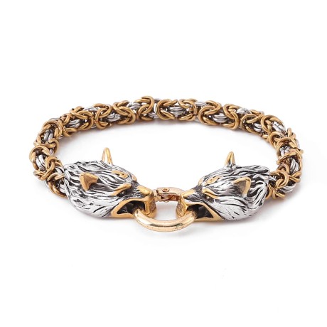 Przejdź do produktu Bransoletka Pozłacana Głowy Wilków