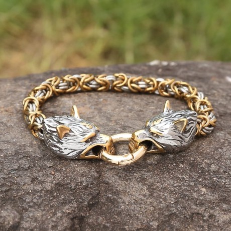 Przejdź do produktu Bransoletka Pozłacana Głowy Wilków